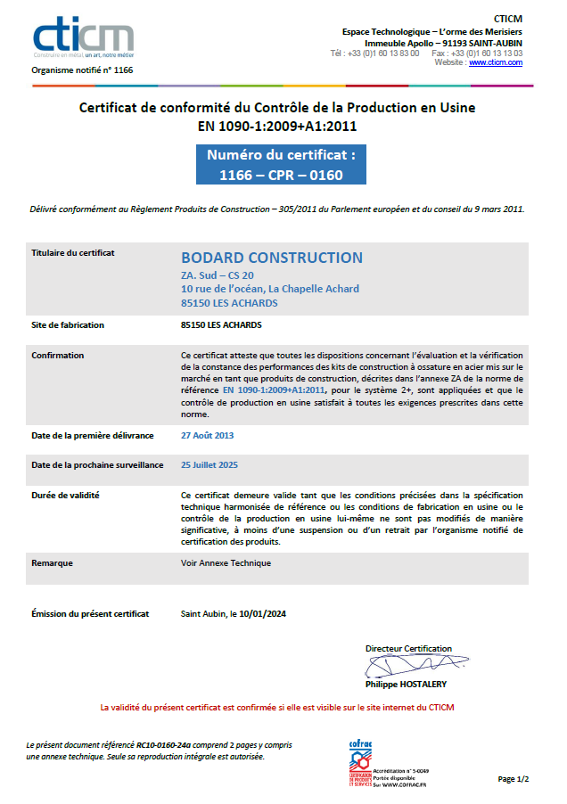 Certificat CE 2024 - Société Bodard